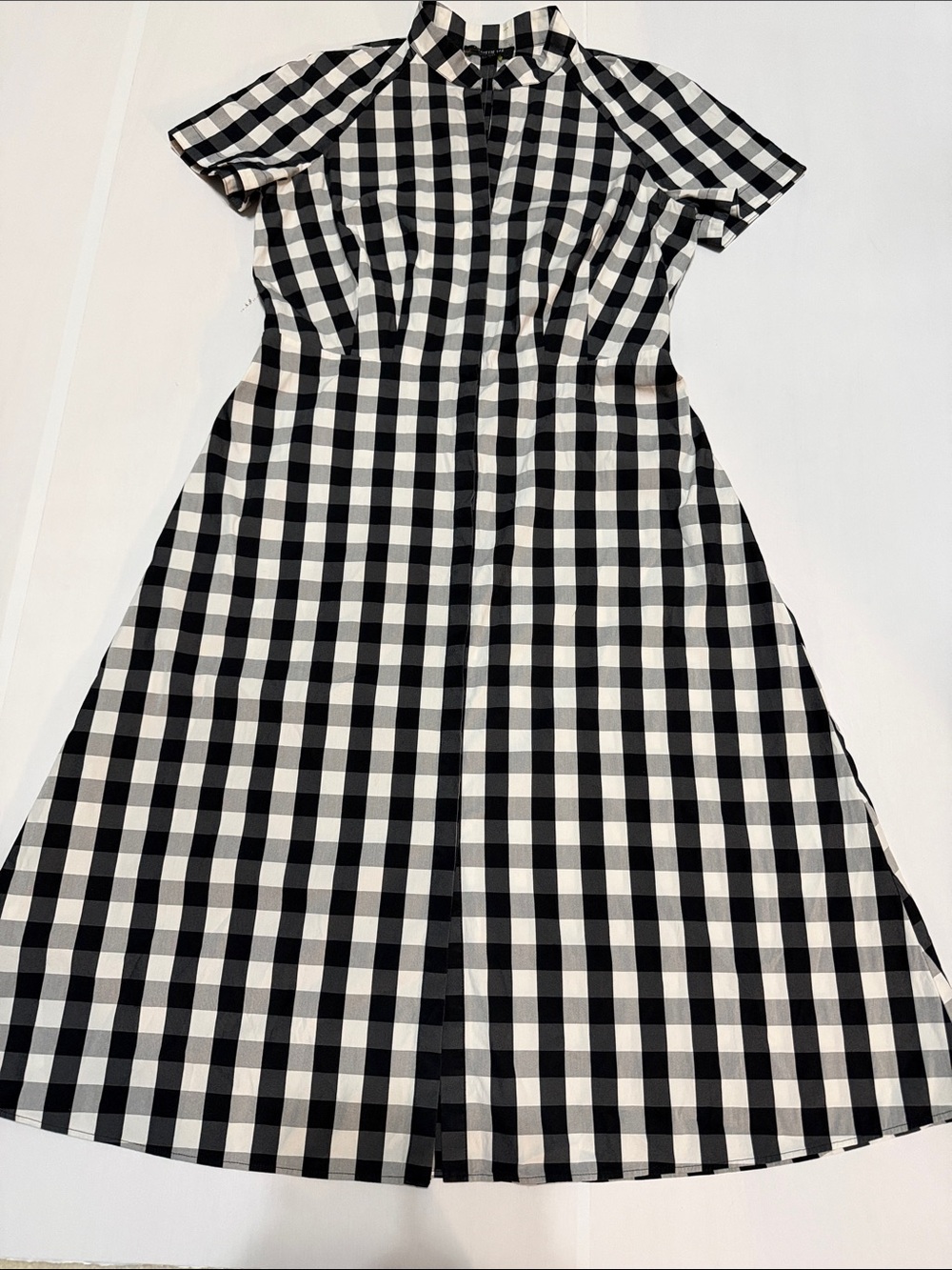Lafayette 148 Elani Button Front Gingham Check Black Midi Shirt Dress Size 6